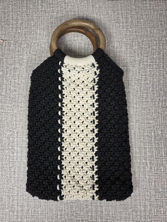 Laude The Label Handbags - Laude the Label Crochet Mini Tote Bag Black Off White Macrame Purse